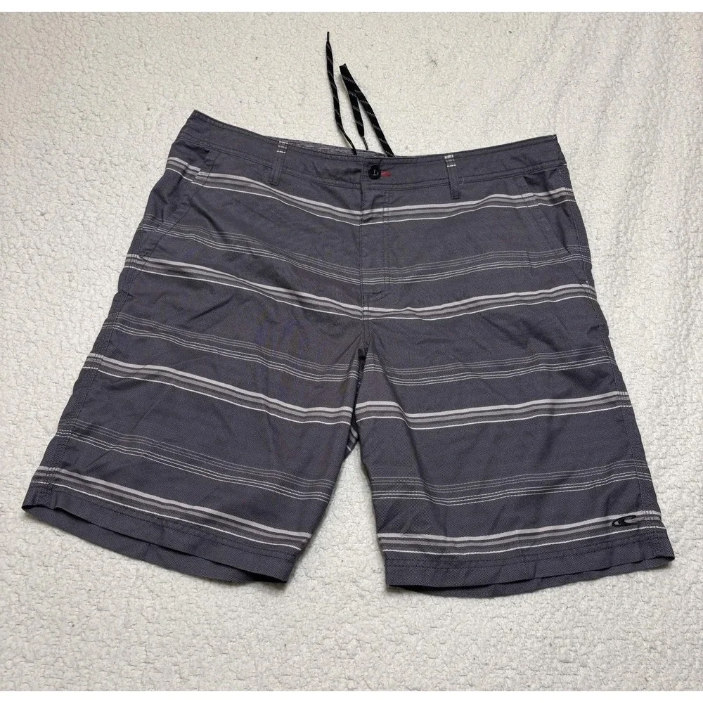 O'Neill Mens Gray Striped Hybrid Board Shorts Swim Trunks Size 40